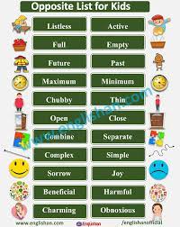 Kids choose four pictures (or words), then cover them with their markers. Opposite Words 100 Opposite Words List For Kids In English