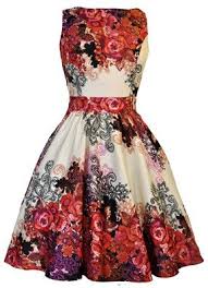 Red Rose Floral Collage On Cream Tea Dress Tea Dress Floral Tea Dress Vintage Tea Dress