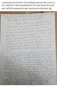 Or when you do apologize it doesn't seem to land or get resolved? Woman Who Wrote Apology Note To Neighbour Over Noise Gets Incredible Reply