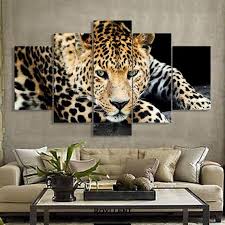 5 Panels Cheetah Canvas Art Multi Poster Piece Art Work Canvas Wall Art Living Room Animal Print Decor Animal Print Room Decor