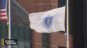 State flag waving against clear blue sky, close up, isolated with clipping path mask luma channel, perfect for film american flag with pow mia in front of state house. Should Massachusetts Change Its State Flag Youtube