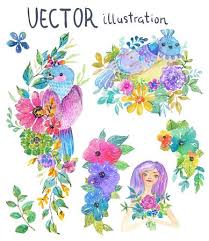 Download Watercolor Color Flowers Leaves And Butterfly Bright And Beautiful Royalty Free Cliparts Vectors And Stock Illustration Image 97388966