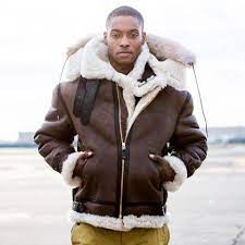 B 3 Hooded Sheepskin Bomber Jacket Z203615 Mens Shearling Jacket Leather Jacket Men Leather Jacket