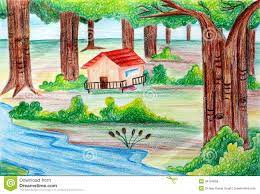 Gemalte bilder auf leinwand und gedruckte leinwandbilder. Ursprungliche Bleistiftskizze Der Schonen Landschaft Stock Abbildung Illustration Von Blatt Baum 34194066