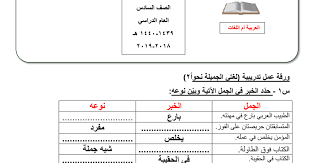 أوراق عمل لغة عربية للصف السادس 2018 2019 مدرستي الكويتية