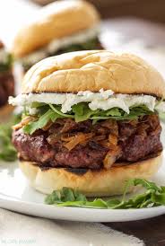 Bacon Burgers With Bourbon Caramelized Onions And Goat Cheese Recipe Runner Goat Cheese Recipes Bacon Burger Gourmet Burgers