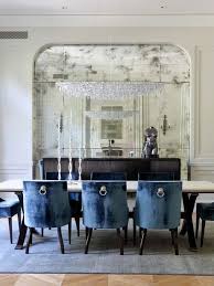 Blue Velvet Dining Chairs Room Ideas Antique Mirror Mercury Glass Glam Interior Design Dining Room Blue Dining Room Design Transitional Dining Room