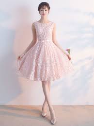 Pink Prom Dresses 2018 Short Lace 3d Flower Bow Sash Cocktail Dress Knee Le Pink Bridesmaid Dresses Short Short Bridesmaid Dresses Bridesmaid Dresses Plus Size