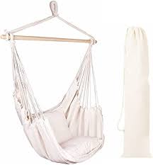 For indoors, a rope hanging kit is more suitable than a chain for soft fabric hammock chairs or those one made from natural rattan. Amazon Com Everking Hanging Rope Hammock Chair Porch Swing Seat Large Hammock Net Chair Swing Cotton Rope Porch Chair For Indoor Outdoor Garden Patio Porch Yard 2 Seat Cushions Included White Garden