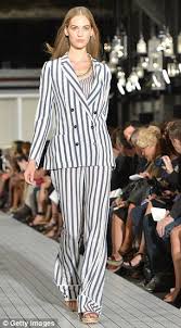 Black And White Pinstripe Suit Womens Red White And Blue Stripes Dominate Patriotic Tommy Hilfiger S New York Fashion Week Show Fashion New York Fashion Preppy Style
