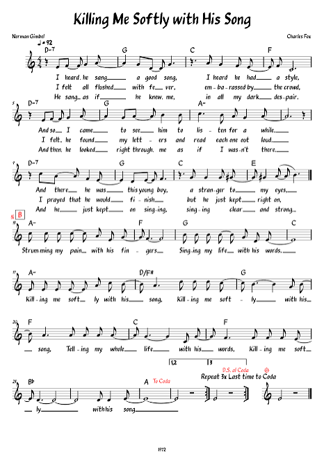 Killing Me Softly With His Song (Lead sheet with lyrics ) Sheet Music with  Chords for Piano (Solo) easy | MuseScore.com