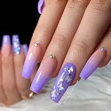 Check spelling or type a new query. Pastel Purple Ombre With Glitter Butterflies And Crystals On Long Coffin Nails Nai Purple Ombre Nails Purple Acrylic Nails Ombre Acrylic Nails