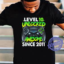 Level 10 unlocked awesome 2010 video game 10th birthday gift t shirt is your new tee and will be an excellent gift for him or her. Level 10 Unlocked Awesome Since 2011 10th Birthday Gaming Shirt