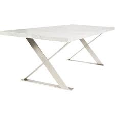 Venice White Marble Top Dining Table With Stainless Steel Criss Coross Legs Urban Couture Designer Homew Dining Table Marble Marble Dining Metal Table Legs