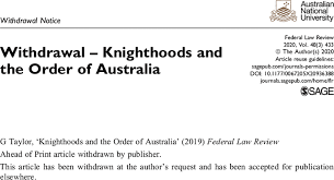 Withdrawn: Knighthoods and the Order of Australia