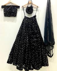 Solid Black Sequin Designer Lehenga Choli Vastraqueen Here's a bridal lehenga you would love to fit into. solid black sequin designer lehenga