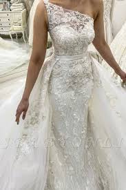 One Shoulder Sleeveless Lace Detachable Skirt Overlay Wedding Dresses In 2020 Detachable Train Wedding Dress Wedding Dress Train Detachable Wedding Dress