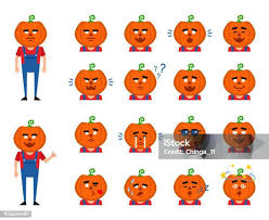 一套展示各種面部表情的萬聖節南瓜表情快樂悲傷憤怒驚訝疲憊迷茫 ...