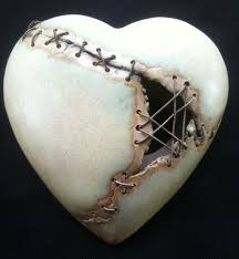 Make For Raku Valentines Heart Wand Plakette Keramik Stiched Mit Draht Gelb Und Braun Gelb Und Braun Herz