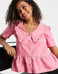 Influence Cotton Poplin Blouse With Peter Pan Collar In Pink Asos