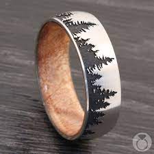 The Woodsman Pine Tree Cobalt Mens Band Wedding Rings Mens Wedding Rings Mens Wedding Bands