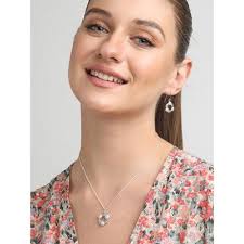 Buy CLARA Silver Rhodium Plated Swiss Zirconia Alma Pendant Earring Chain  For Women & Girls (Set of 3) Online