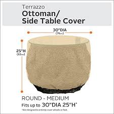 This piece of furniture is a very the ottoman size is 42 x 42 x 19 inches. Classic Accessories Terrazzo Water Resistant 30 Inch Round Ottoman Coffee Table Cover Pricepulse