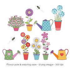 Flower Pot And Watering Can Clip Art Set Printable Digital Clipart Instant Download Floral Illustrations Cartoon Butterfly Colorful Art