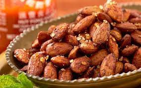 Spicy Sriracha Almonds Recipe Appetizers Lunch And Snacks With Almonds Sriracha Soy Sauce Olive Oil C Almond Recipes Spicy Almonds Sriracha Almonds Recipe