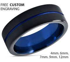 Mens Wedding Band Blue Tungsten Ring Black 7mm Wedding Ring Etsy Aneis Pretos Modelos De Aneis Acessorios Masculinos