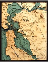 Woodcharts San Francisco Bay Area Lg Bathymetric 3 D Wood Carved Nautical Chart