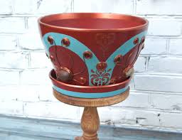 Shop for indoor ceramic planter pots online at target. Large Hand Painted Ceramic Plant Pot Indoor Turquoise Red Etsy In 2021 Painted Plant Pots Ceramic Plant Pots Ceramic Flower Pots