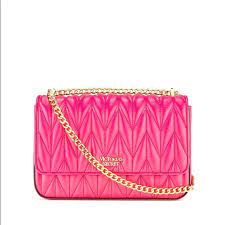 Victorias secret v quilt shoulder bag purse gray silver chain strap faux leather. Victoria S Secret Bags Victoria Secret Fuchsia Gold Chevron Handbag Poshmark