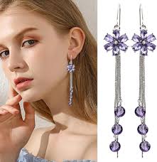 Amethyst Earrings for Women, Purple Dangle Floral Crystal Hook Earrings,  Amethyst Jewellery Earrings, Gifts for Her : Amazon.co.uk: Fashion