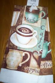New Kitchen Dish Towel Or 2 Potholders Cafe Mocha Coffee Cup Brown Teal Ebay Cafe Kitchen Decor Cafe Themed Kitchen Coffee Decor Kitchen