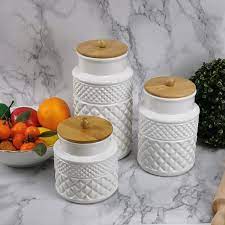 Ships free orders over $39. Ceramic White Kitchen Food Storage Canister Set With Wooden Lids Buy Ceramic Kitchen Canister Ceramic Canister With Wooden Lids Ceramic Canister Set Product On Alibaba Com