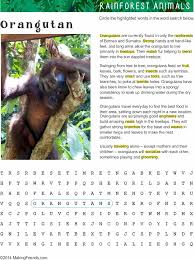 Fact Sheet And Word Search For Orangutan Habitat Makingfriends Orangutan Habitat Orangutan Rainforest Animals
