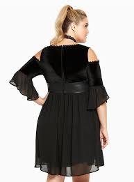 Velvet Cold Shoulder Bell Sleeve Dress In 2020 Dresses Dresses With Sleeves Bell Sleeve Dress