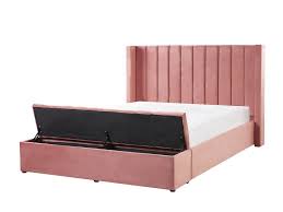 Für mehr leichtigkeit und aufgeräumte stimmung im schlafzimmer: Polsterbett Samtstoff Rosa Mit Stauraum 160 X 200 Cm Noyers Beliani De