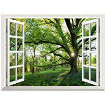 Uq Poster Mural En Vinyle Papier Peint Auto Adhesif 61x81cm Trompe L Oeil Fenetre Removable Grand Arbre Pr Trompe L Oeil Fenetre Poster Mural Vue De La Fenetre