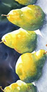 Pearscape 7 Sue Archer Watercolors Nature Morte Aquarelle Fruits Aquarelle Peinture Fleurs