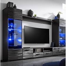 Finde deine moderne wohnwand in hochglanz oder landhausstil. Modica Modern Entertainment Centre Wall Unit With Blue Led Lights 65 Tv Stand Modern Tv Room Wall Tv Unit Design Tv Cabinet Design