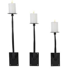 Pair candle holders metal wall shelf medieval gothic style brass candle snuffer. Set Of 3 Modern Metal Wall Sconce Pillar Candle Holders Black Olivia May Target