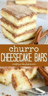 The Crunchy Cinnamon Of Churros Combined With The Creamy Tanginess Of Cheesecake Churro Cheesecake Ba Cheesecake Bar Recipes Cinnamon Desserts Dessert Recipes