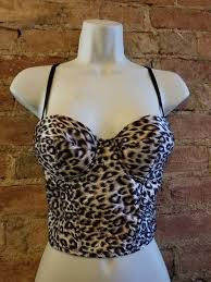 90s Fredericks Of Hollywood Bustier Crop Top Sexy Cheetah Leopard Print Lingerie Bra Size S Festival Gaga Raver Rocker Strapless Lace Up