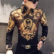 Versace jeans couture cotton polo shirt with contrasting baroque print $292.09. Luxury Paisley Black Gold Print Shirt Men S Royal Club Clothing Men S Slim Long Sleeve Tuxedo Shirt Casual Street Wear Shirt Men Casual Shirts Aliexpress