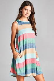 Stripe Swing Dress Mini Gozon Dresses Sleeveless