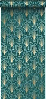 Papier peint artdeco vinyle sur intissé graphique bleu. Estahome Papier Peint Art Deco Bleu Petrole Et Or 139230 0 53 X 10 05 M Leroy Merlin