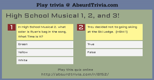 So naturally i'm gonna have a few of the questions be choir related and so i was wandering if anyone here has some good choir related trivia questions. Trivia Quiz High School Musical 1 2 And 3