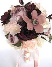 Rose gold tone rhinestone flat back brooch swinging drop pin clear crystal broach rose gold dangling wedding brooch bouquet diy brooch rgc27. Amazon Com Wedding Bouquets Bridal Silk Flowers Rose Gold Blush Eggplant 17 Piece Package Wedding Bouquet Centerpiece Flower Arrangements Rosesanddreams Home Kitchen
